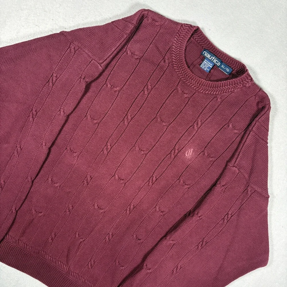 Vintage 90s Nautica Men's Cable Knit Sweater Crew Neck Regular Size XL